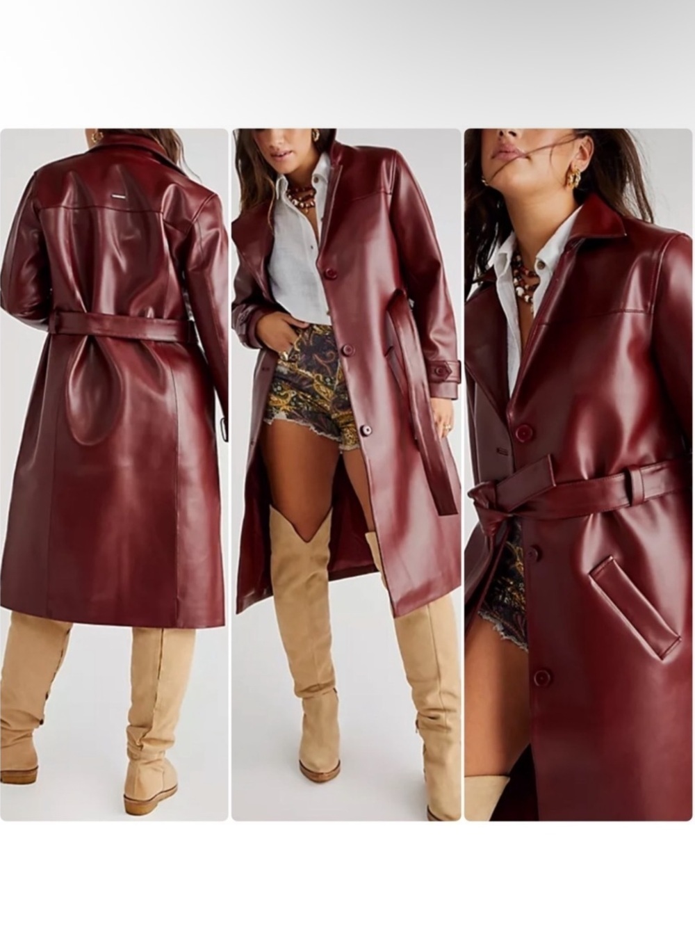 Deadwood Red Cactus Leather Terra Trench Coat NWT US 8